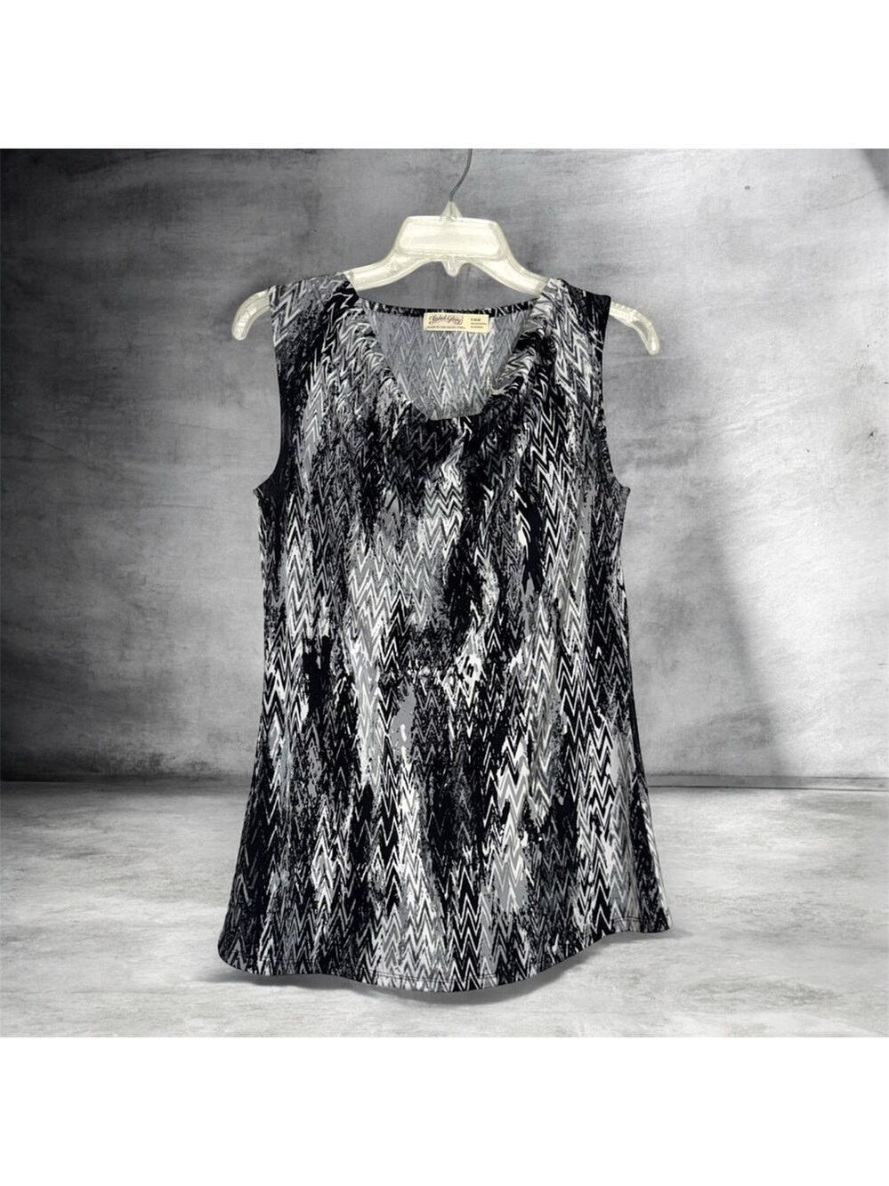 Faded Glory Black & White Sleeveless Snakeskins Design Cowl Neck Tank S